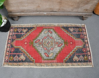 Turkish Rug, Small Rugs, Vintage Rug, Antique Rug, Rugs For Bathroom, 1.8x3.2 ft Red Rug, Wool Rug, Oushak Rug, Modern Door Mat,  12822