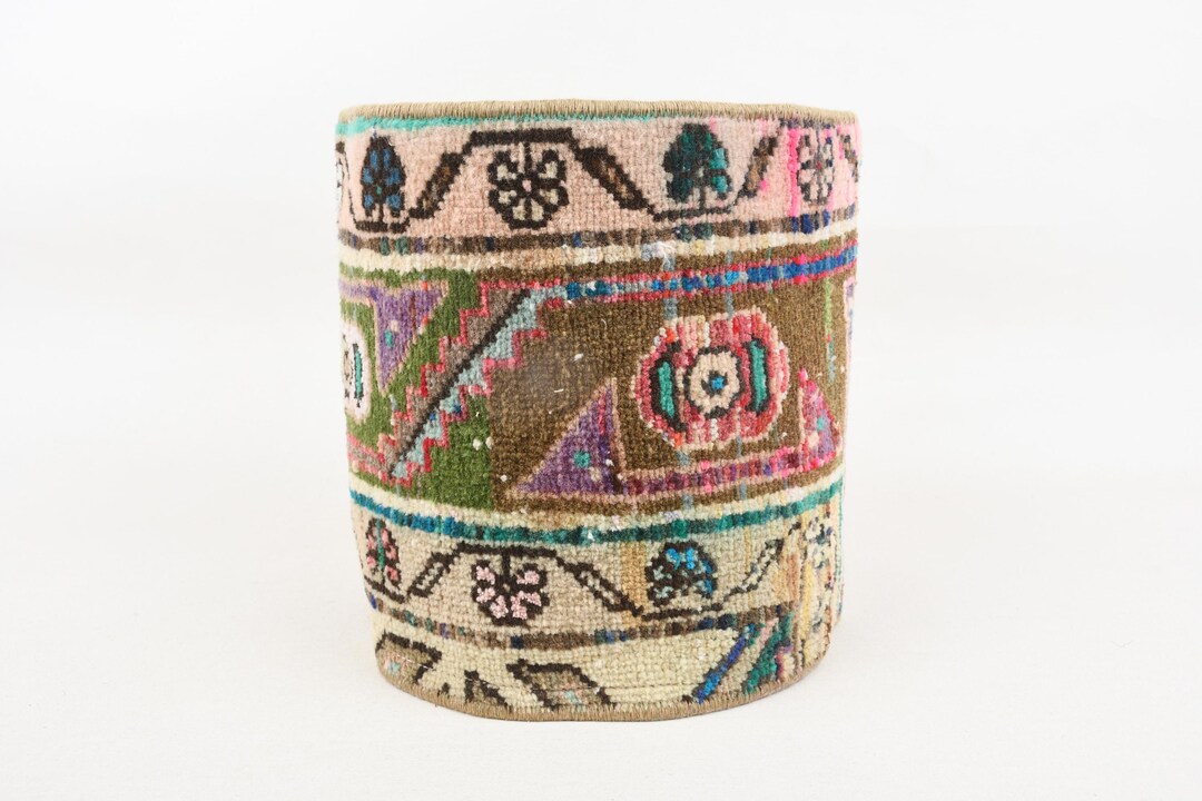 Handmade Vintage Rugs Planter Cover 9x10 Inches, Antique Textile Pot ...