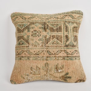 Kilim Cushion Sham, Vintage Kilim Throw Pillow, 16x16 Home Decor Pillow, Vintage Kilim Pillow, Beige Pillow Cover, Carpet Pillow,