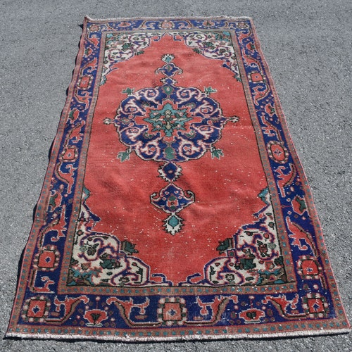 Area Rug, Vintage Rug, Turkish Rug, Antique shops Rug, 44x84 inches Red Rug, Bohemian Floor Carpet, Tribal Indoor Rugs, 8570