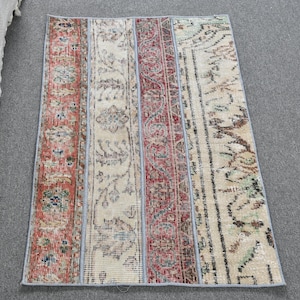 Vintage Turkish Door Mat, 2x3ft, Colorful Floral and Geometric Patterns, Unique Home Decor Rug, Bohemian Style Carpet