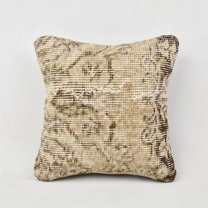 Vintage Kilim Pillow, Boho Pillow, 12x12 Ethnical Kilim Rug Pillow, Throw Kilim Pillow, Beige Cushion Case, Rug Pillow, Antique Pillows,