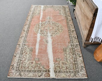 Turkish Vintage Rug, Beige Earth Tone Minimalist Area Carpet