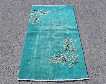 Blue Rug, Turkish Rug, 3.3x6.1 feet,  Decorative Rug, Handmade Rug, Vintage Rug, Antique Rug, Oushak Rug, Organic Rug, Oriental Rug, SN-7145