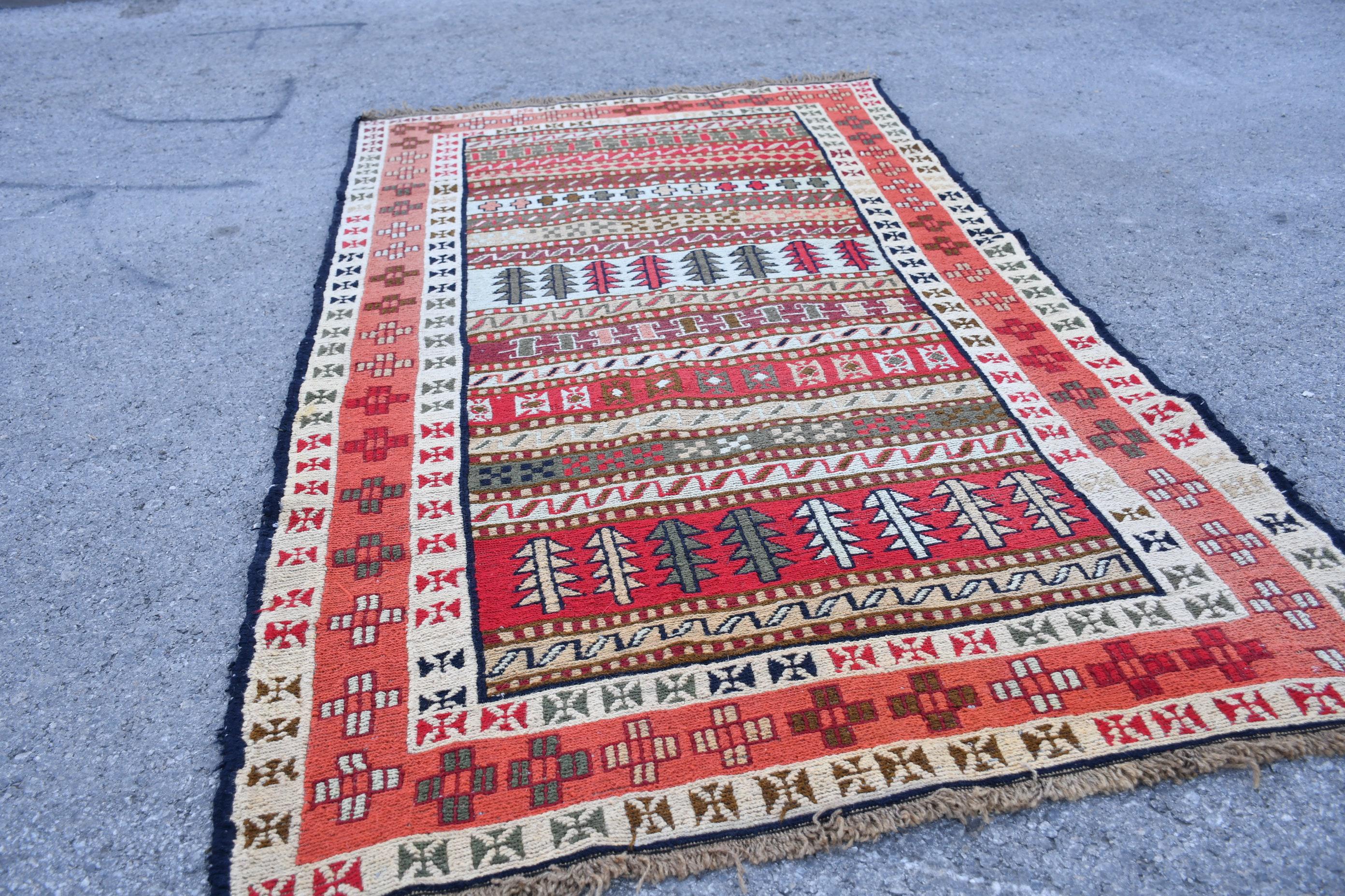 Turkish Rug, Accent 3.3x5.8 Ft Vintage Rug, Red Floral Wool Rug - Etsy