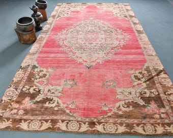Alfombra vintage extragrande de 6,46 x 12,4 pies, alfombra turca, alfombra de rayas rojas