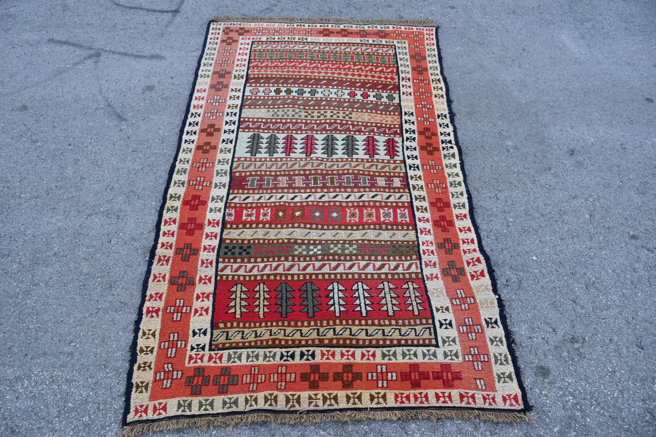 Turkish Rug, Accent 3.3x5.8 Ft Vintage Rug, Red Floral Wool Rug - Etsy