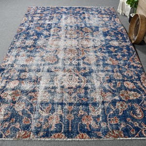 Vintage Rug, Turkish Rug, 6x9 Large Rug, Anatolian Rug, Rugs For Dining Room, 5.5x8.9 ft Blue Rug, Decorative Wool Rug, Antique Large Rug,