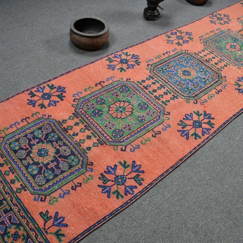Vintage Rug, Turkish Runner Rug, Oushak Carpet, 38x135 shops inches Red Carpet, Outdoor Rug, Corridor Carpet, Handwoven Stair Carpet, 10992