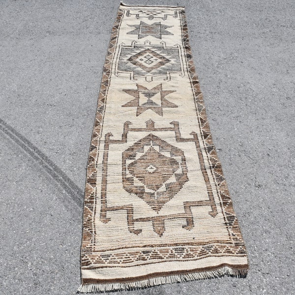 Turkish Rug, Herki Rug, Vintage Rug, Runner Carpet, Antique Carpet, 29x138 inches Beige Rug, Wool Hallway Rugs,  8930