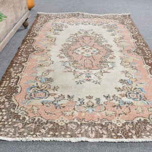 Area Rug, Turkish Rug, Vintage Rug, Antique Rug, Rugs For Living Room, 3.8x6.4 ft Pink Rug, Floral Oushak Rugs, Turkish Area Rug,  12683