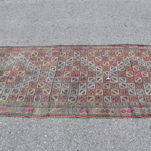 Vintage shops Kilim, Accent Kilim, Turkish Kilim, Antique Kilim, 37x87 inches Orange Kilim, Decorative Kilim, Entry Kilim, Embroidered Kilim, 8052