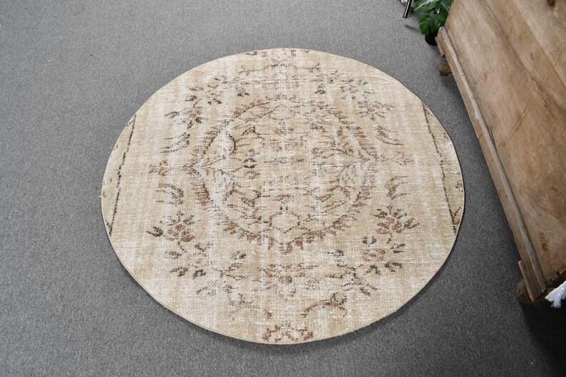Vintage Rug, Turkish Rug, Small Rug, Round Rug, Anatolian Rug, Rugs for