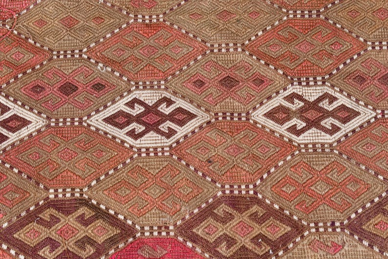 Small Kilim, Vintage Kilim, Embroidered Turkish Kilim, Oushak Kilim