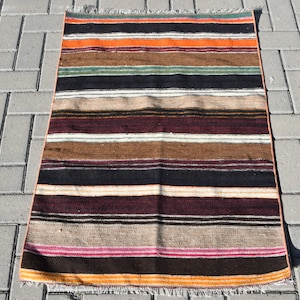 Small Kilim, Turkish Kilim, Vintage Kilim, Antique Kilim, 30x44 inches Brown Kilim, Handmade Kilim, Bath Kilim,  9753