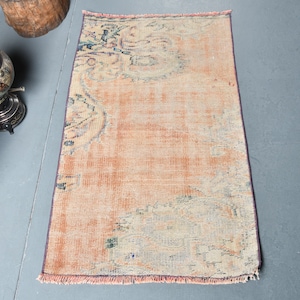 Turkish Rug, Small Carpet, Vintage Rug, Home Decor Rug, 26x45 inches Beige Rug, Handmade Wall Hanging Rugs, Organic Gift Rugs,  9966