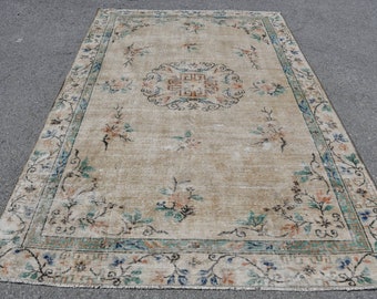Vintage Teppich, türkische Teppich, große Teppich, Oushak Teppich, 72 x 106 Zoll grüner Teppich, handgewebte Salon Teppiche, dekorative Wohnzimmer Teppich, 5271