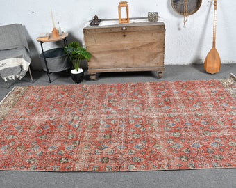 Turkish Rug, Vintage Rug, Large Rug, Oushak Rug, Rugs For Living Room, 4.9x9.9 ft Red Rug, Oriental Rugs, Tribal Turkish Rug,