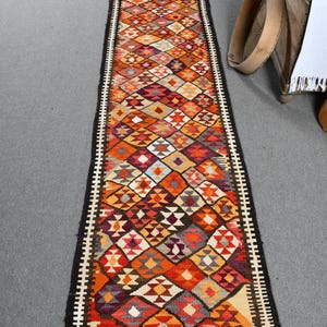 Vintage Turkish Kilim Runner Rug 3x10 ft