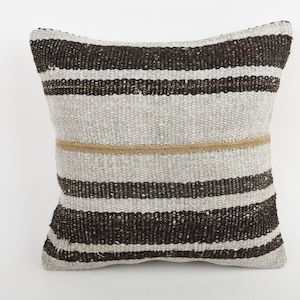 Pillow for Couch, Home Decor Pillow, 16x16 Kilim Pillow Cover, Gift Pillow, Beige Pillow, Patchwork Pillow, Bohemian Stripe Pillow,