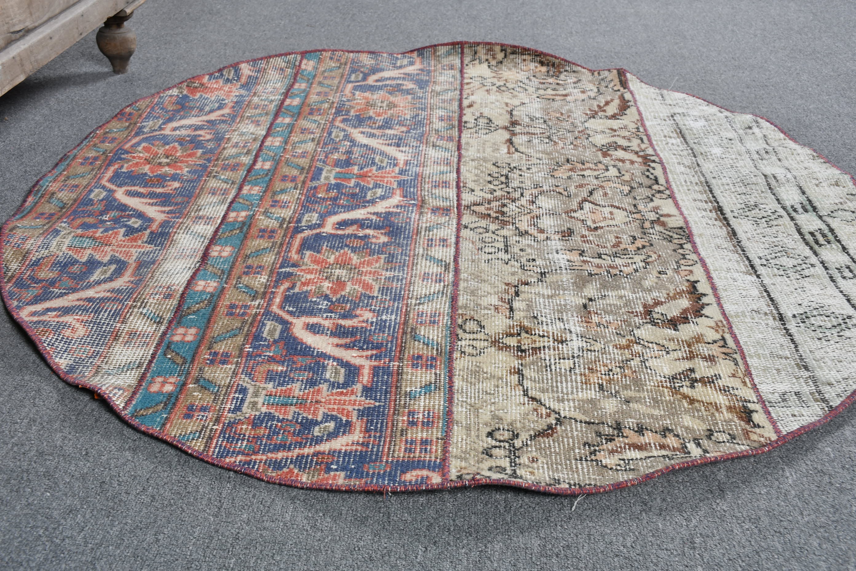 Vintage Rug, Turkish Rug, Patchwork Rugs, Round Rug, Antique Rug