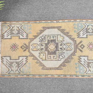 Small Rug, Turkish Rug, Vintage Rug, Antique Rug, Rugs For Bathroom, 1.3x2.5 ft Yellow Rug, Anatolian Rugs, Entry Rug, Door Mat Rug,  12139