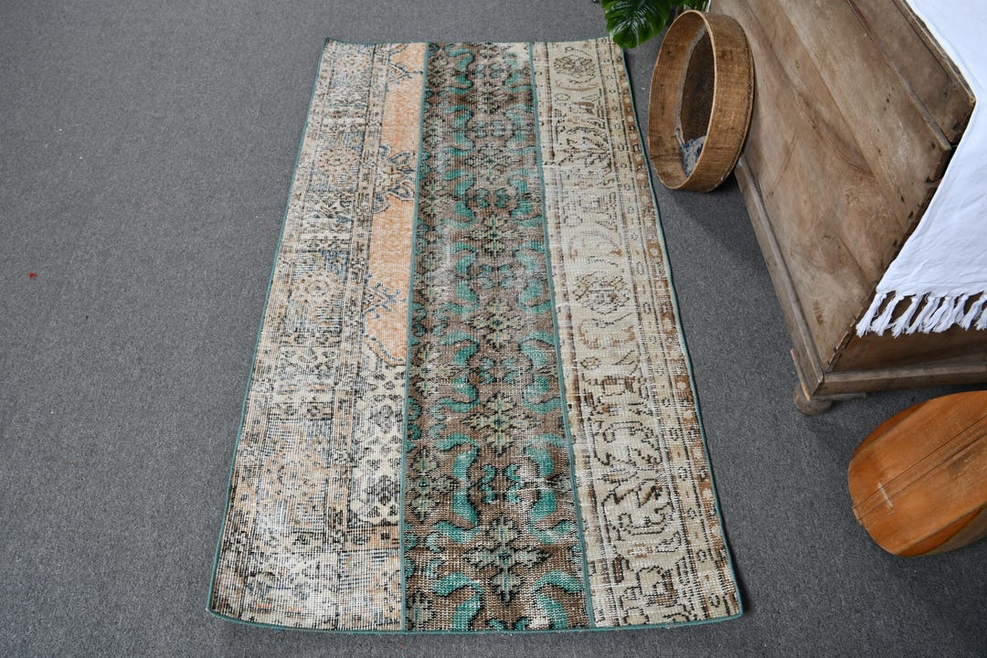 ヴィンテージラグ、3x5アクセントラグ、パッチワークラグ、トルコラグ