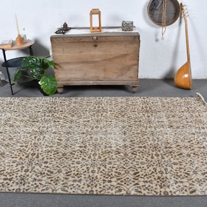 Vintage Teppich, Teppich, Türkischer Teppich, Oushak Teppich, Teppich Für Wohnzimmer, 120x220, Beige, 12669