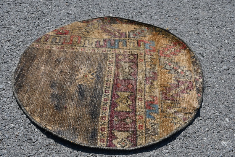 1.9x1.9 feet Vintage Rug Anatolian Rug Entry Rug Small Rug,Circle Rug,Door Mat Round Rug Faded Handmade Rug Turkish Rug SN- 5092