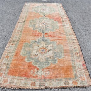 Tappeto turco, tappeto Oushak arancione, tappeto vintage in lana, 5 x 11 piedi, corridore anatolico, tappeto tessuto a mano, tappeto turco antico