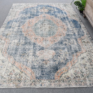 6x9 Large Rugs, Vintage Rug, Turkish Rug, Antique Rugs, Rugs For Living Room, 6.2x9.1 ft Navy Rug, Vintage Oushak Wool Rug, Vintage Decor,