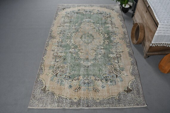 160x259cm Turkish Rug, Vintage Area Rug, Antique Oushak Rug, Green