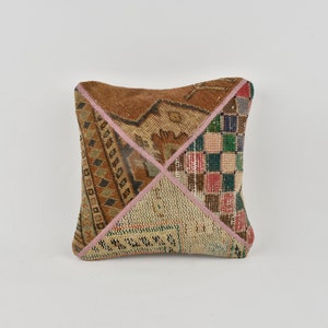 14x14 Interior Designer Pillow, Vintage Pillow, Home Decor Pillow, Pillow for Couch, Brown Pillow, Patchwork Pillow, Hand Knotted Pillow,