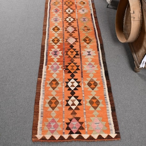 Vintage Turkish Kilim Runner Rug 3x10 ft