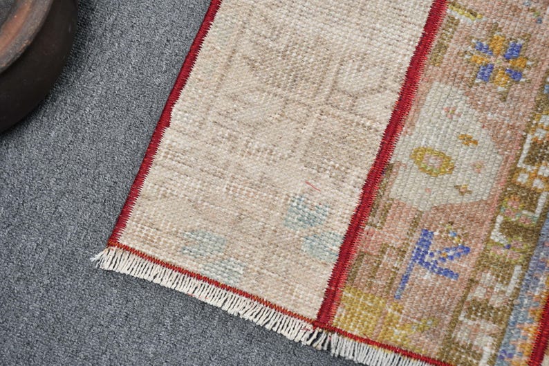 Turkish Vintage Rug 1.5x2.8 ft (45x86 cm), Brown Ikat Wool Rug image 9