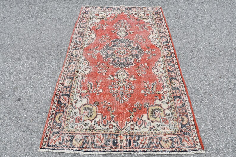 Turkish Rug, Area Rug, Vintage Rug, Oushak Rug, 47x83 inches Red Rug, Handwoven Bedroom Rug, Wool Floor Rugs, Living Room Rug, 8089 shops