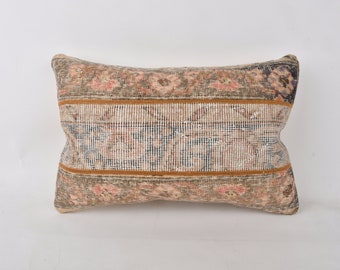 Turkish Pillow, Pillow for Couch, 16x24 Vintage Pillow, Vintage Kilim Pillow, Beige Pillow Cover, Turkish Lumbar Pillow, Patchwork Pillow,