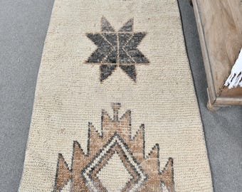 3x9 Runner Rugs, Turkish Rug, Herki Rug, Vintage Rug, Antique Rug, Rugs For Corridor, 3x9.3 ft Beige Rug, Authentic Vintage Turkish Rug,