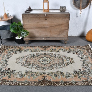 Vintage Rug, Area Rug, Turkish Rug, Anatolian Rug, Rugs For Bedroom, 3.8x6.6 ft Brown Rug, Floral Oushak Rug, Vintage Area Rug,  12635
