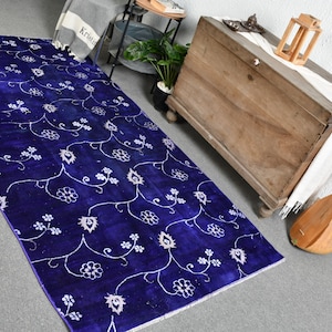 Turkish Rug, Vintage Rug, 4x7.7 ft Area Rugs, Oushak Rugs, Rugs For Dining Room, Floral Rug, Purple Oriental Rug, Turkish Area Rug,  11706