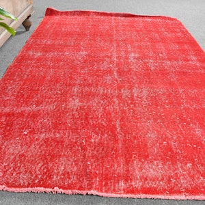 Area Rug, Turkish Rug, Vintage Rug, Oushak Rug, Rugs For Bedroom, 4x6.5 ft Red Rug, Overdyed Rug, Floor Rug, Turkish Area Rug,  12473