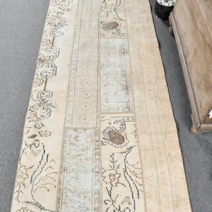 Vintage Rug, 3x9 Runner Rugs, Turkish Rug, Patchwork Rug, Oushak Rugs, Rugs For Corridor, 3x8.8 ft Beige Rug, Luxury Vintage Wool Rug,