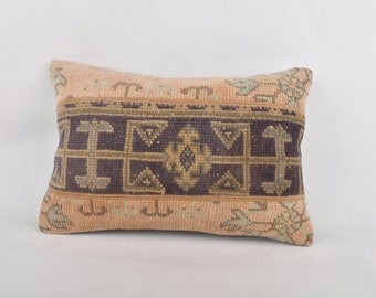 Antique Pillows, Kilim Cushion Sham, 16x24 Turkish Pillow, Interior Designer Pillow, Blue Cushion, Door Stopper Pillow, Textured Pillow,