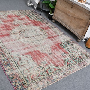 Turkish Rug, 5.4x7.6 ft Large Rug, Vintage Rug, Oushak Rugs, Faded Rug, Rugs For Bedroom, Red Anatolian Rug, Large Turkish Rug,  11739
