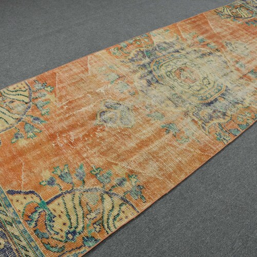 Vintage Rug, Runner Rug, Turkish Rug, Home Decor Rug, shops 43x128 inches Orange Rug, Wool Stair Carpet, Hallway Carpet, 10489