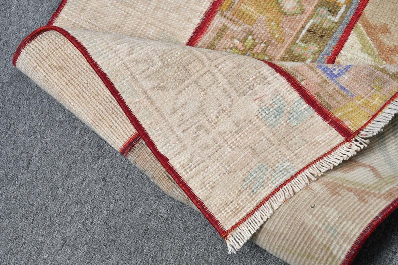Turkish Vintage Rug 1.5x2.8 ft (45x86 cm), Brown Ikat Wool Rug image 10