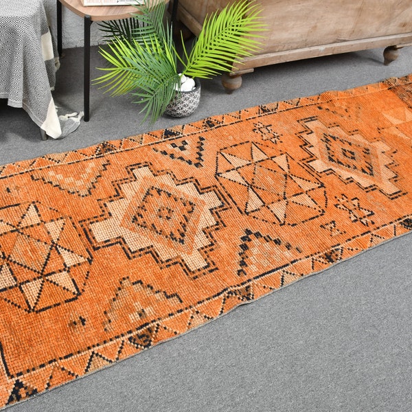 Runner Rugs, Vintage Rug, Turkish Rug, Herki Rug, Decorative Rug, Rugs For Hallway, 2.6x10.3 ft Orange Rug, Stair Rug, Oriental Rug, 12011