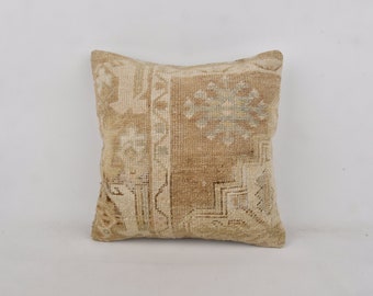 Vintage Kilim Throw Pillow, Turkish Pillow, 18x18 Interior Designer Pillow, Handmade Kilim Cushion, Brown Cushion Case, Carpet Pillow,