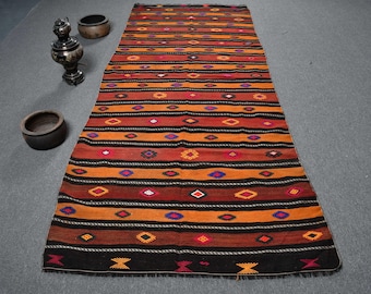 Turkish 4x9.9 ft Area Rug, Vintage Rug, Kilim Red Southwestern Rug