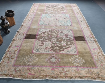 Alfombra turca vintage de 2 x 3,88 m, alfombra extragrande, alfombra de lana marrón.